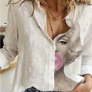 CLEARANCE NWOT Figure Print Splicing Shirt, Casual Button Front